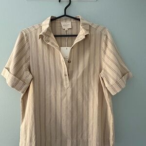 Sezane Beige Striped Button Down Shirt